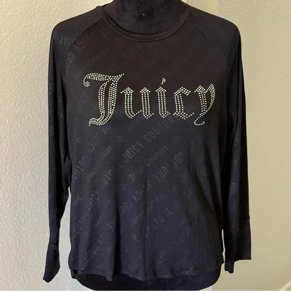 Juicy Couture Other - Juicy Couture Jewel Embellished Logo Black Long Sleeve Night Shirt